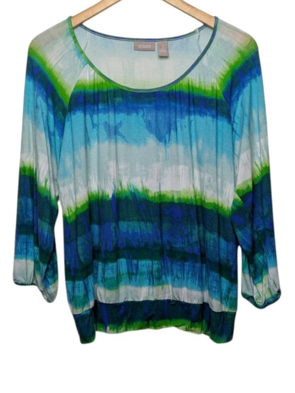 Chicos 1 Watercolor Striped Blouse Medium